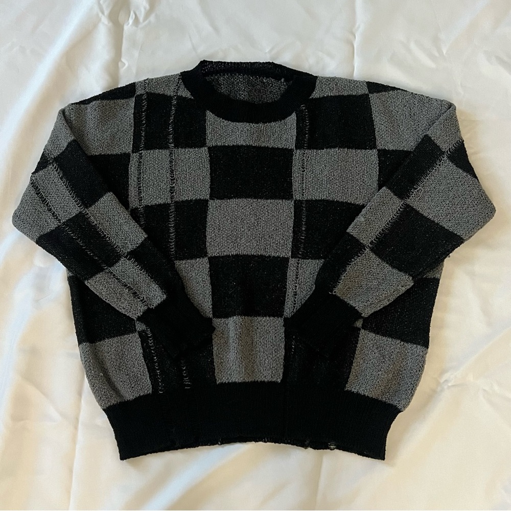 checkered distressed sweater